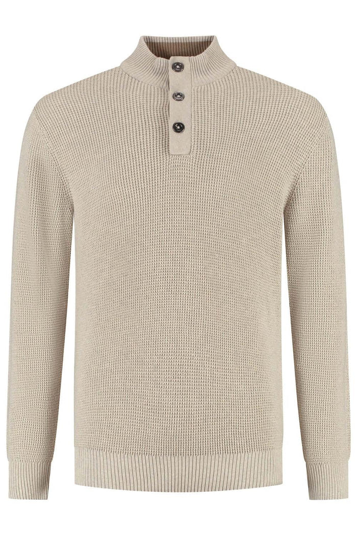 Half zip-knopen structuur ecru met knopen en halve ritssluiting in ecru kleur.
