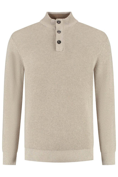 Half zip-knopen structuur ecru met knopen en halve ritssluiting in ecru kleur.
