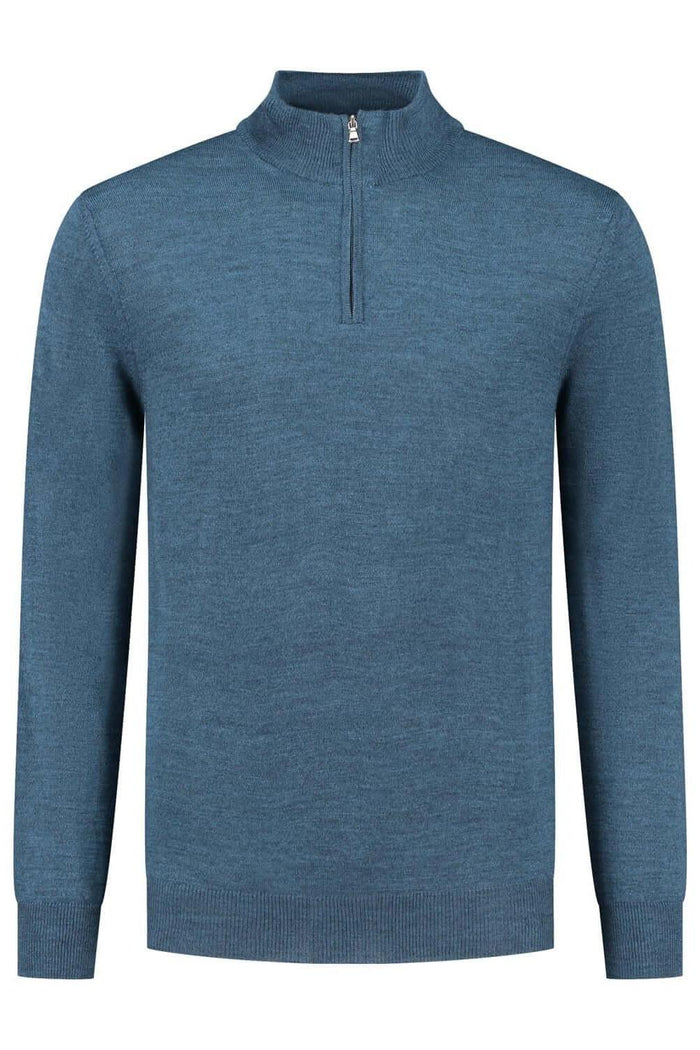 Halfzip merinoblend blauw