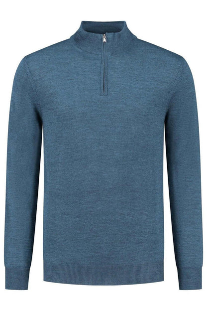 Halfzip merinoblend blauw
