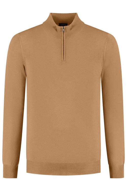 Halfzip merinoblend camel - strakke camel halfzip met ademend comfort en structuur.