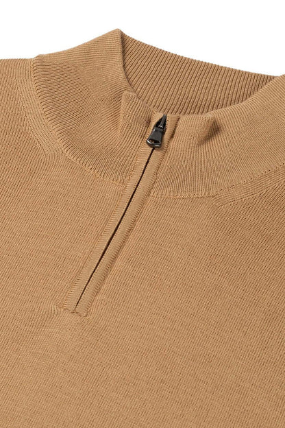 Halfzip merinoblend camel - strakke camel halfzip met ademend comfort en structuur.