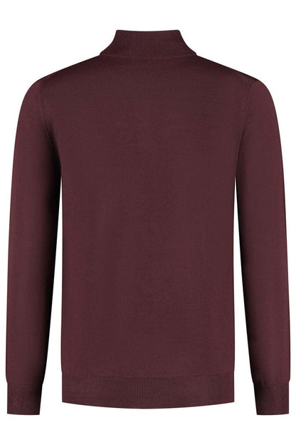 Halfzip merinoblend donker-bordeaux trui, warme donker-bordeaux kleur, ideaal voor veelzijdige laagjes.