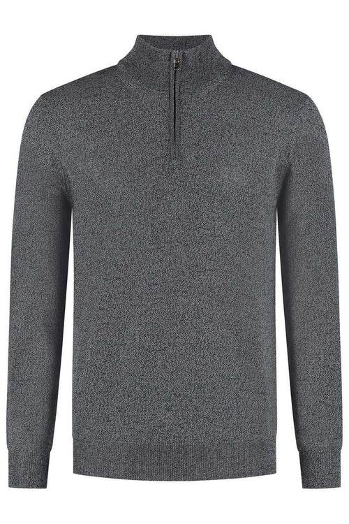 Halfzip merinoblend grijs melange met opstaande kraag en korte rits in grijze kleur.