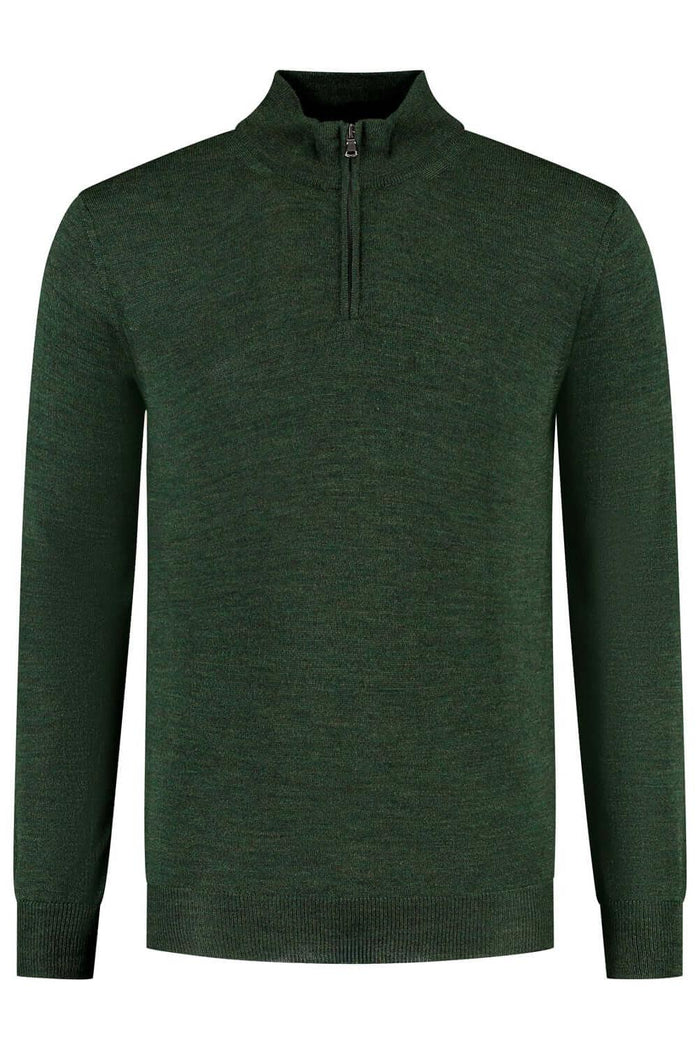 Halfzip merinoblend groen, ademend en onderhoudsvriendelijk in een rijke groene kleur.