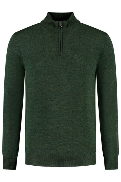 Halfzip merinoblend groen, ademend en onderhoudsvriendelijk in een rijke groene kleur.