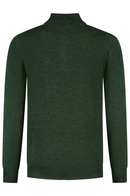A green halfzip merinoblend groen sweater showcasing its back design and texture.