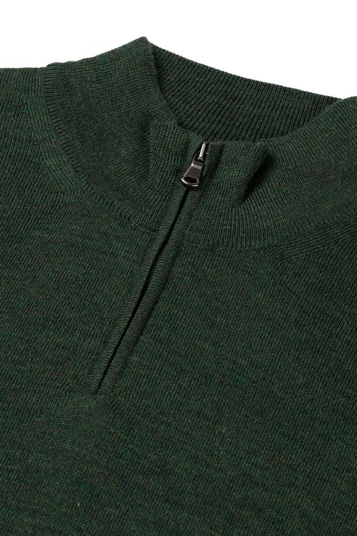 Halfzip merinoblend groen, ademend en onderhoudsvriendelijk, perfect voor elke gelegenheid.
