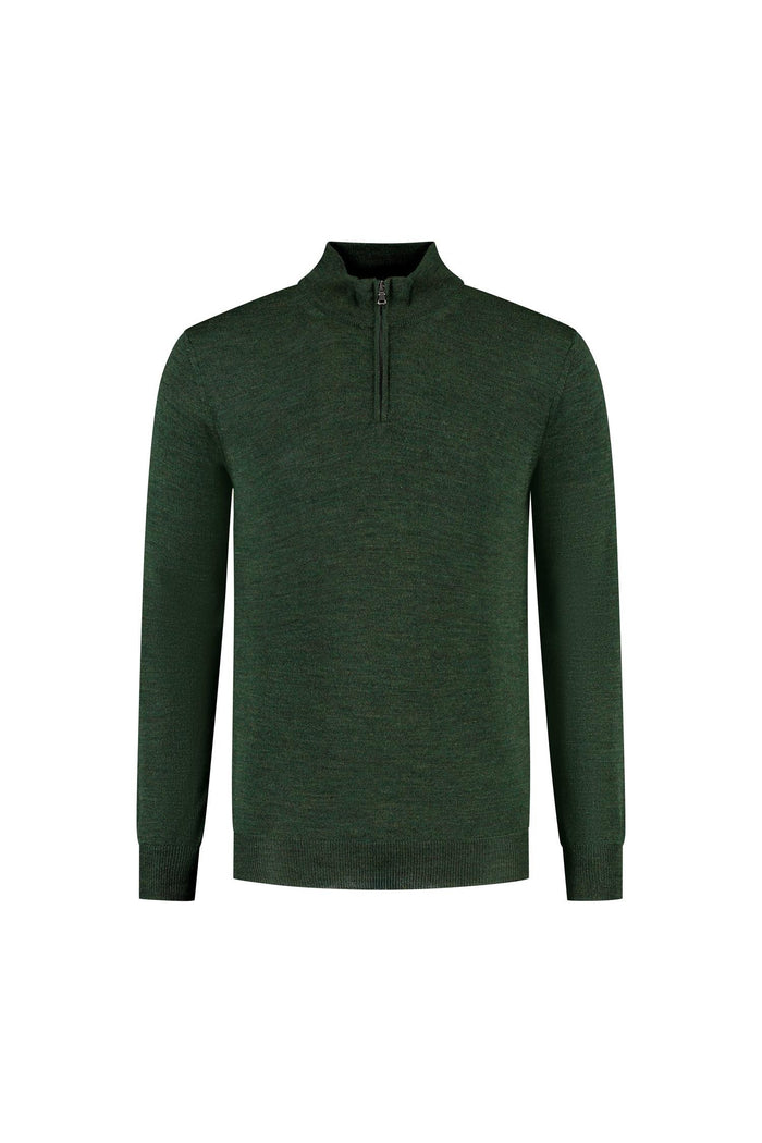 Halfzip merinoblend groen met ademend materiaal, ideaal voor dagelijks gebruik en onderhoudsvriendelijk.