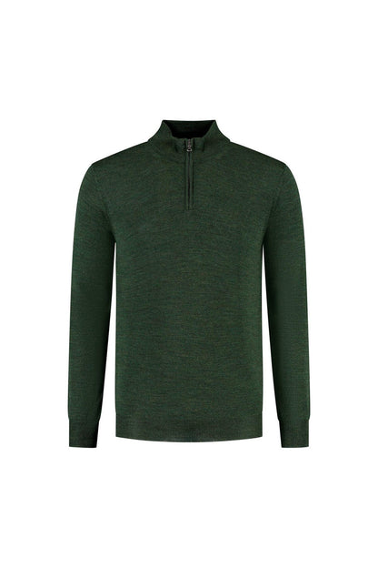 Halfzip merinoblend groen met ademend materiaal, ideaal voor dagelijks gebruik en onderhoudsvriendelijk.