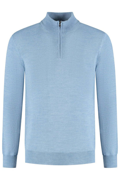 Halfzip merinoblend lichtblauw - lichtblauwe trui met rits en lange mouwen