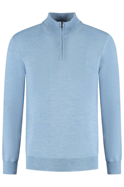 Halfzip merinoblend lichtblauw - lichtblauwe trui met rits en lange mouwen