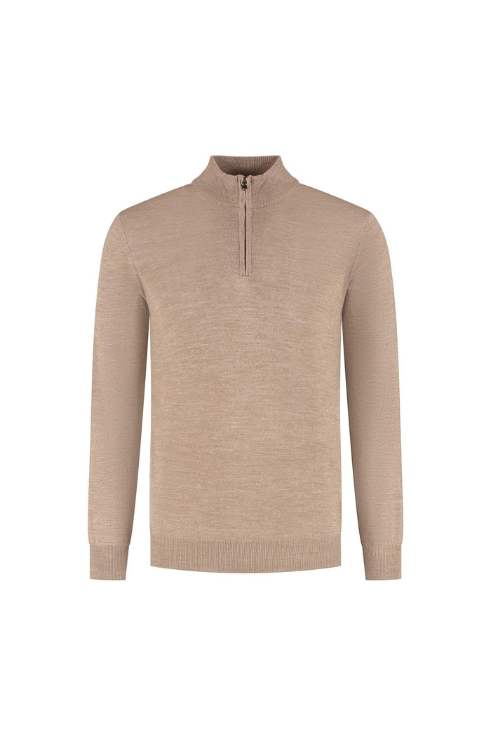 Halfzip merinoblend muskat