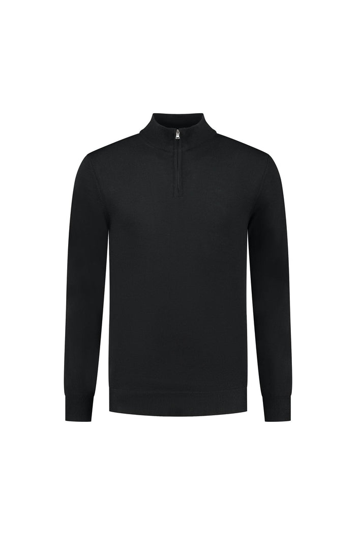 Halfzip merinoblend zwart