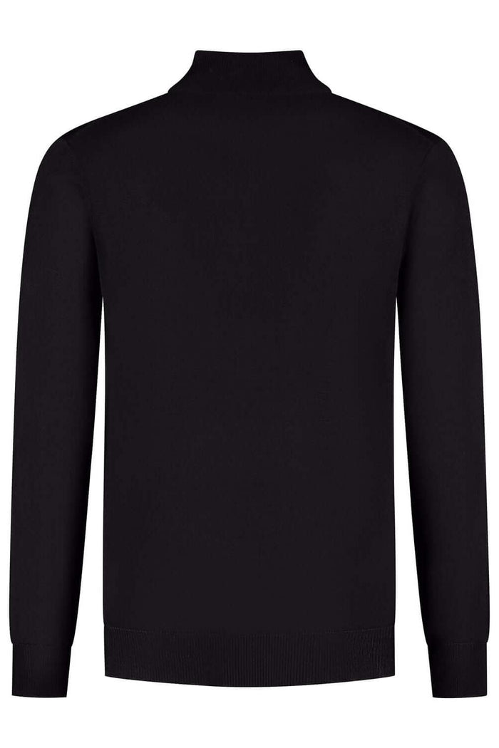 Halfzip merinoblend zwart achterkant view, ademend en stijlvol met merinowolmix.