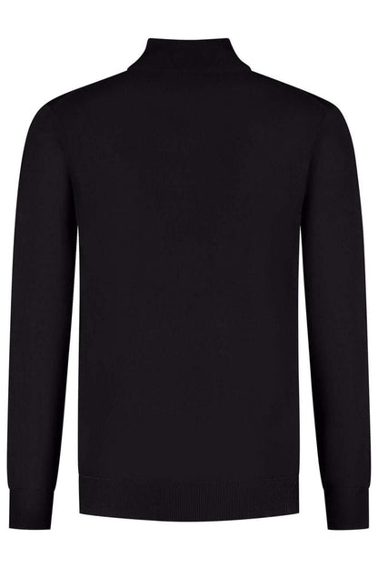 Halfzip merinoblend zwart achterkant view, ademend en stijlvol met merinowolmix.