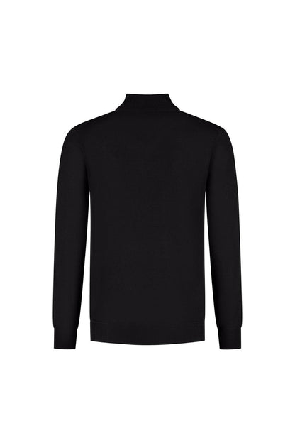 Halfzip merinoblend zwart achterkant, ademend en stijlvol met merinowolmix, perfect voor elke gelegenheid.