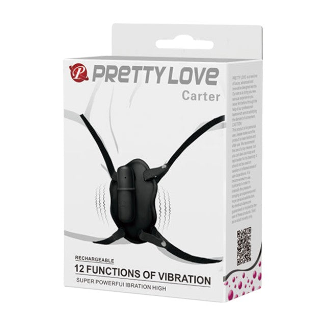 Ham cu vibrator PRETTY LOVE Carter, cu curele reglabile și vibrator bullet detașabil, 12 funcții de vibrație, negru