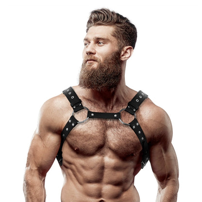 Ham sexy FETISH Submissive Attitude - HARNESS, pentru barbati, din piele ecologica cu tinte, negru