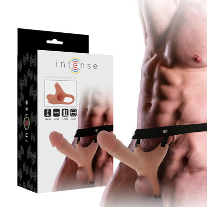 Ham Strap-On INTENSE Hollow Harness, cu dildo din silicon, design realist, ham elastic, dildo culoarea pielii, 16 cm