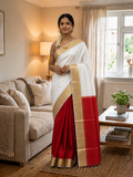 Indiehaat | Kota Silk Hand Dyed Saree White & Red