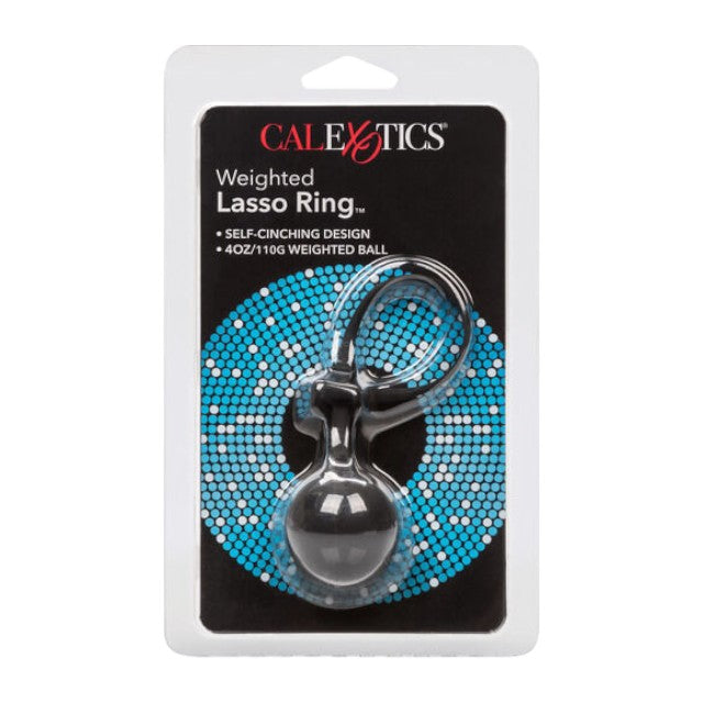 Inel cu greutate pentru penis CALEXOTICS Weighted Lasso Ring, din silicon, cu bilă de 110 grame, mărime ajustabilă, negru