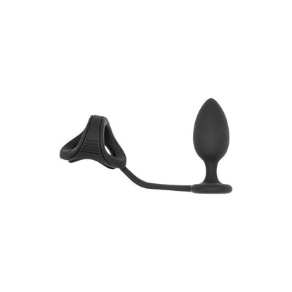 Inel dublu pentru penis cu plug anal DREAMTOYS RAMROD 2-In-1 Dual Pleasure, lungime 10 cm, din silicon, negru