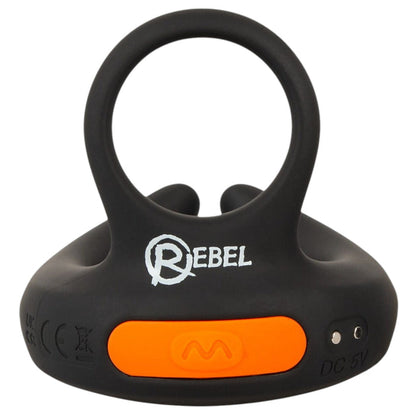 Inel dublu pentru penis REBEL Scrotum Stimulator, control prin telecomandă, 10 funcții de vibrație, negru cu portocaliu