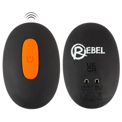 Inel dublu pentru penis REBEL Scrotum Stimulator, control prin telecomandă, 10 funcții de vibrație, negru cu portocaliu