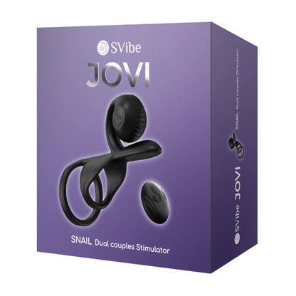 Inel dublu pentru penis SNAIL VIBE Jovi Dual Couples, cu telecomandă, 2 motoare, 5 funcții de vibrație, culoare negru