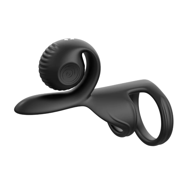 Inel dublu pentru penis SNAIL VIBE Jovi Dual Couples, cu telecomandă, 2 motoare, 5 funcții de vibrație, culoare negru