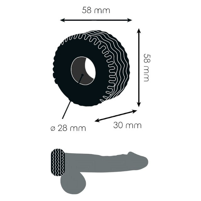 Inel pentru penis ADDICTED TOYS Extra Thick Cock Ring, design în formă de anvelopă, diametru 2.8 cm, negru