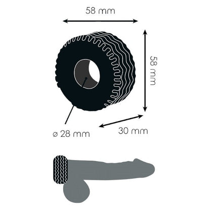 Inel pentru penis ADDICTED TOYS Extra Thick Cock Ring, design în formă de anvelopă, diametru 2.8 cm, negru