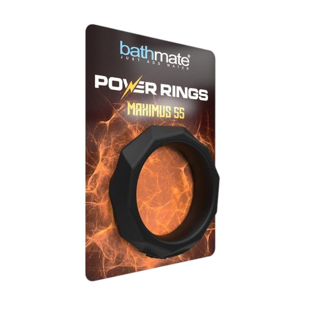Inel pentru penis BATHMATE Power Rings Maximus 55, din silicon moale, design flexibil, diametru 5.5 cm, negru