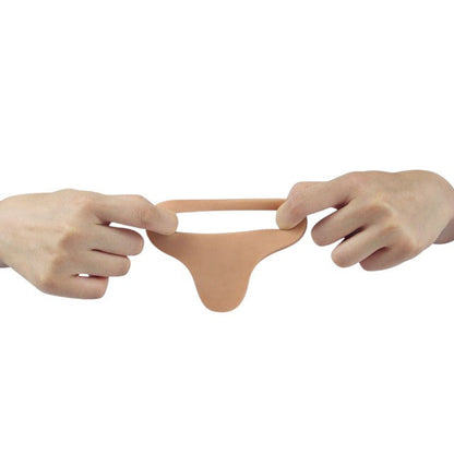 Inel pentru penis cu dildo LOVETOY Ultra Soft Double, pentru dublă penetrare, lungime 17.8 cm, culoarea pielii