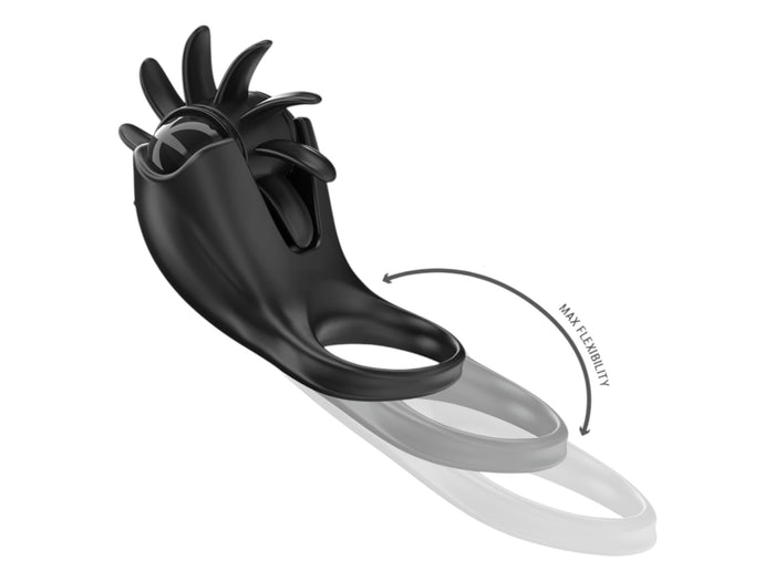 Inel pentru penis cu stimulator INTENSE Mabel, 10 funcții de vibrație, din silicon, rezistent la apă IPX7, negru