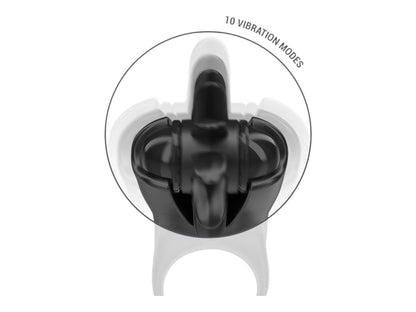 Inel pentru penis cu stimulator INTENSE Mabel, 10 funcții de vibrație, din silicon, rezistent la apă IPX7, negru