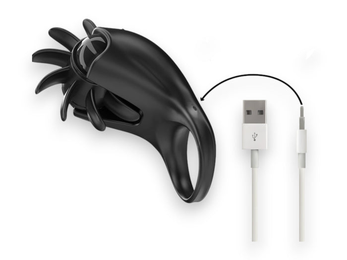 Inel pentru penis cu stimulator INTENSE Mabel, 10 funcții de vibrație, din silicon, rezistent la apă IPX7, negru