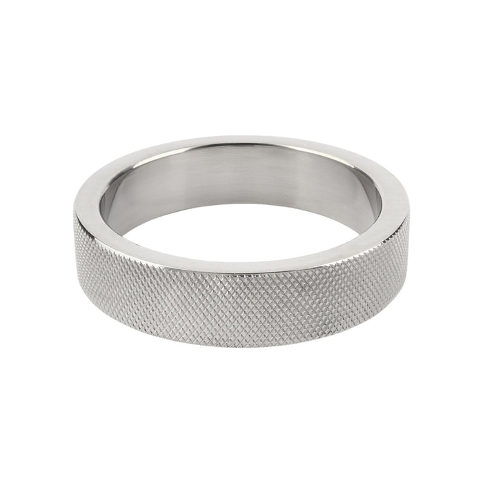 Inel pentru penis MR. STEEL CrissCross C-Ring, cu design geometric, din oțel inoxidabil, diametru 5.5 cm (mare), argintiu