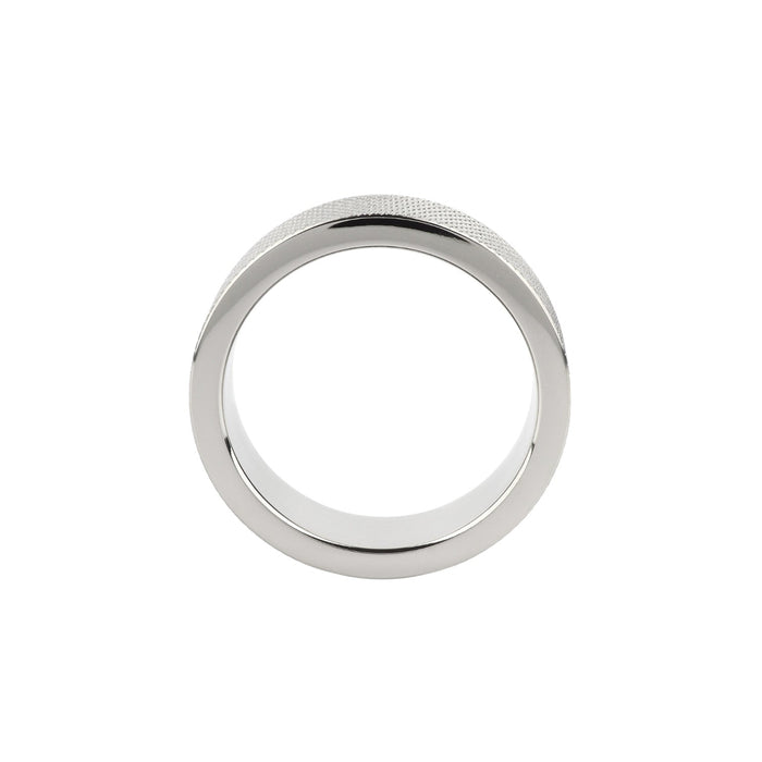 Inel pentru penis MR. STEEL CrissCross C-Ring, cu design geometric, din oțel inoxidabil, diametru 4.5 cm (mic), argintiu