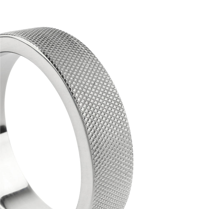 Inel pentru penis MR. STEEL CrissCross C-Ring, cu design geometric, din oțel inoxidabil, diametru 5.5 cm (mare), argintiu