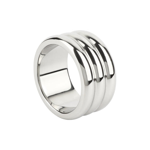 Inel pentru penis MR. STEEL Elegant Deep C-Ring, cu striații, din oțel inoxidabil, diametru 4.5 cm (mic), argintiu