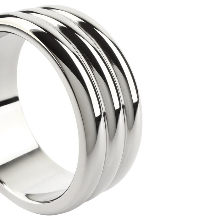 Inel pentru penis MR. STEEL Elegant Deep C-Ring, cu striații, din oțel inoxidabil, diametru 5.5 cm (mare), argintiu