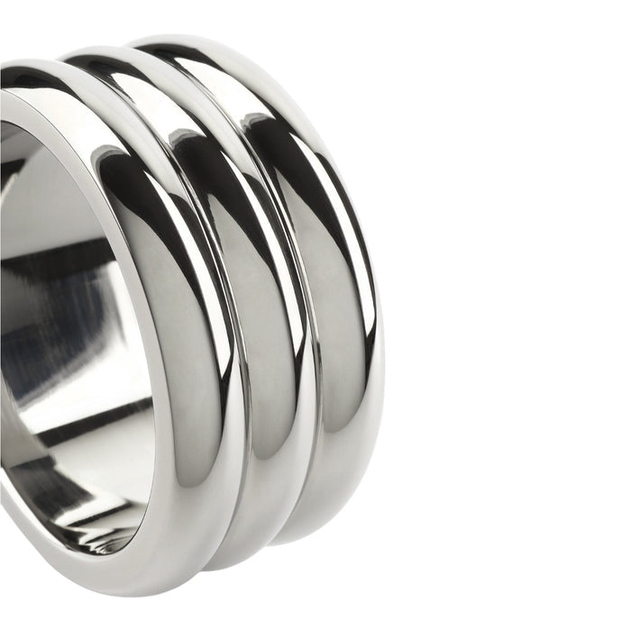 Inel pentru penis MR. STEEL Elegant Deep C-Ring, cu striații, din oțel inoxidabil, diametru 4.5 cm (mic), argintiu