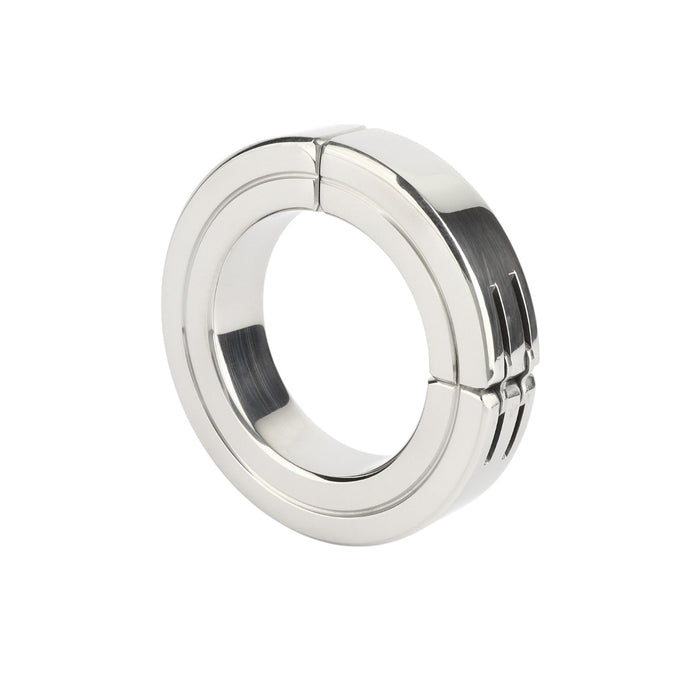 Inel pentru penis MR. STEEL Hinged Magnetic Cockring, din oțel inoxidabil, cu balama magnetică, diametru 5 cm, argintiu