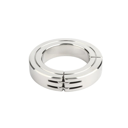 Inel pentru penis MR. STEEL Hinged Magnetic Cockring, din oțel inoxidabil, cu balama magnetică, diametru 5 cm, argintiu