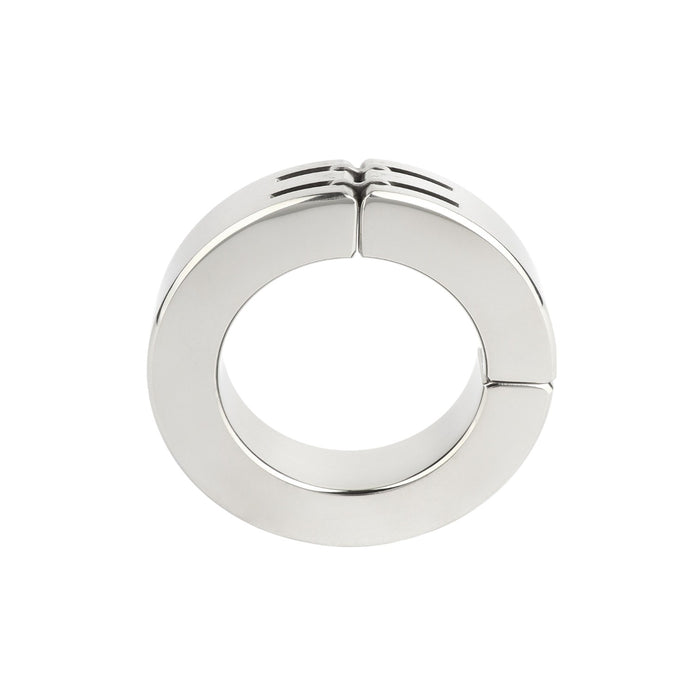Inel pentru penis MR. STEEL Hinged Magnetic Cockring, din oțel inoxidabil, cu balama magnetică, diametru 5 cm, argintiu