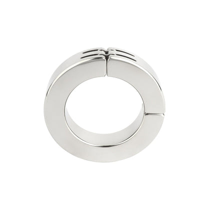 Inel pentru penis MR. STEEL Hinged Magnetic Cockring, din oțel inoxidabil, cu balama magnetică, diametru 5 cm, argintiu