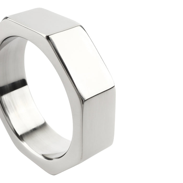 Inel pentru penis MR. STEEL Nut C-Ring, în formă de piuliță, din oțel inoxidabil, diametru 4.5 cm (mic), argintiu