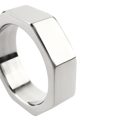 Inel pentru penis MR. STEEL Nut C-Ring, în formă de piuliță, din oțel inoxidabil, diametru 4.5 cm (mic), argintiu